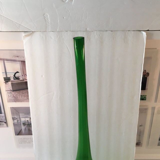 Antique Early 20th Century Translucent Green Long - Neck Hand - Blown Bottle For Sale In Miami - Image 6 of 10