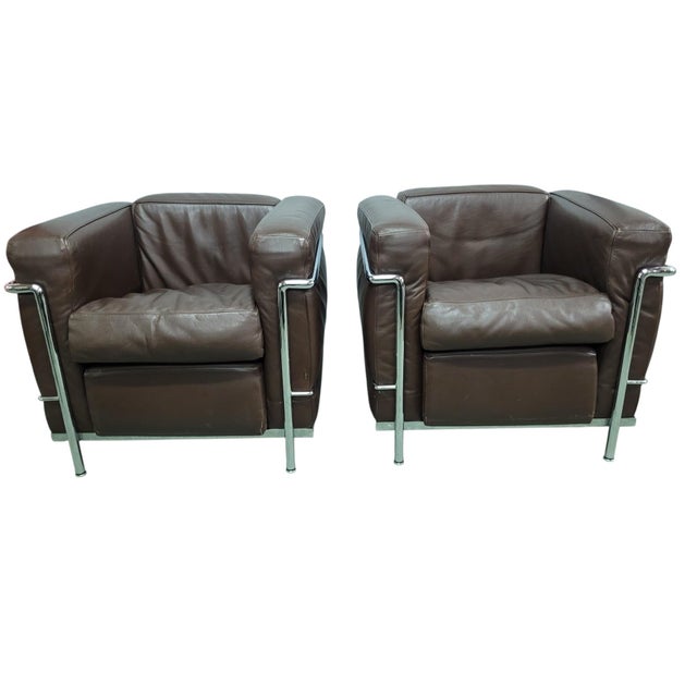 LC2 Leather Chairs by Le Corbusier, 1965, Set of 2 For Sale - Image 11 of 18