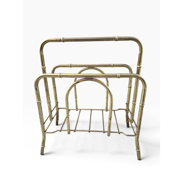 Vintage Hollywood Regency Brass Multi-Tier Magazine Rack For Sale - Image 4 of 6