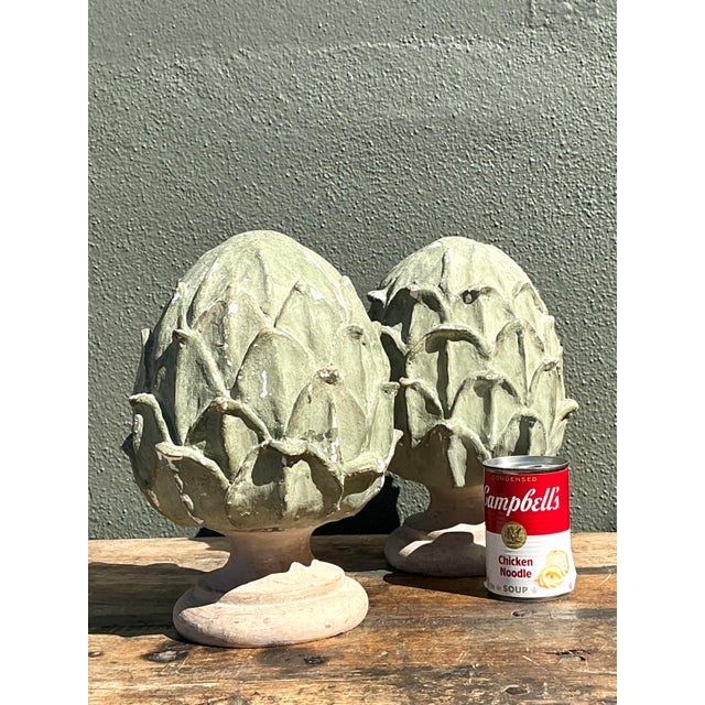 Vintage Faux Finished Wooden Artichokes - A Pair For Sale - Image 4 of 12
