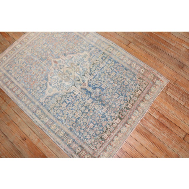 Blue Antique Zabihi Collection Persian Senneh Scatter Size Rug - 3'3" x 4'7" For Sale - Image 8 of 9