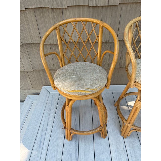 1980s Boho-Chic Rattan Barstools, 2 Pieces For Sale - Image 4 of 9