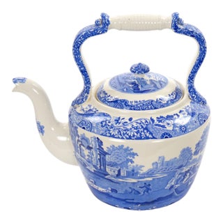 Oversized Italian Blue and White Porcelain Tea or Coffee Pot For Sale