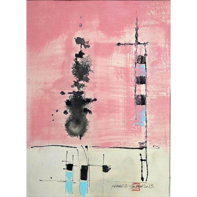 Popcorn. I Framed Pink Abstract Painting For Sale