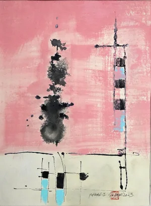 Popcorn. I Framed Pink Abstract Painting