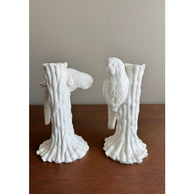 1970s Fitz and Floyd White Porcelain Parrot Candleholders, a Pair For Sale - Image 5 of 12