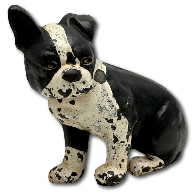 American Hard 2 Find Vintage 1930s "Wedge" Type Cast Iron Boston Terrier Puppy Dog Doorstop by Spencer Guillford For Sale - Image 3 of 12
