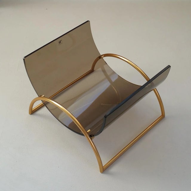 Brass & Smoked Glass Magazine Holder by Pierangelo Gallotti for Gallotti & Radice, 1980s For Sale - Image 9 of 9