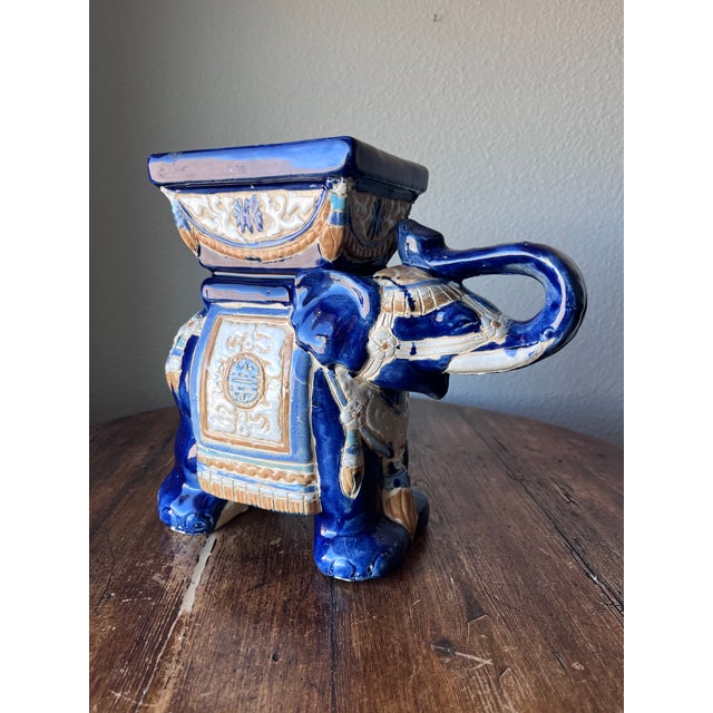 Vintage Elephant Indoor/Outdoor Cobalt Blue Planter 10” Tall For Sale - Image 4 of 9