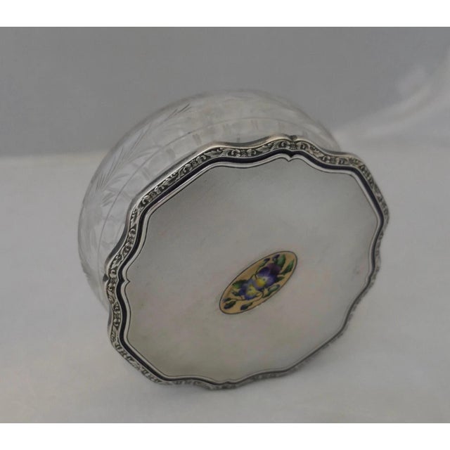 Early 20th Century Early 20th Century Sterling Silver/Crystal Vanity Jar w/ Floral Medallion For Sale - Image 5 of 9