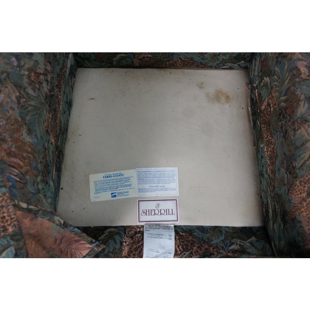 Wood Vintage Sherrill Furniture Traditional Safari Jungle Animal Print Club Arm Chair For Sale - Image 7 of 8