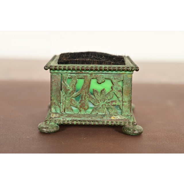 Apollo Studios New York Arts & Crafts Grapevine Pattern Bronze and Slag Glass Pen Brush For Sale - Image 9 of 9