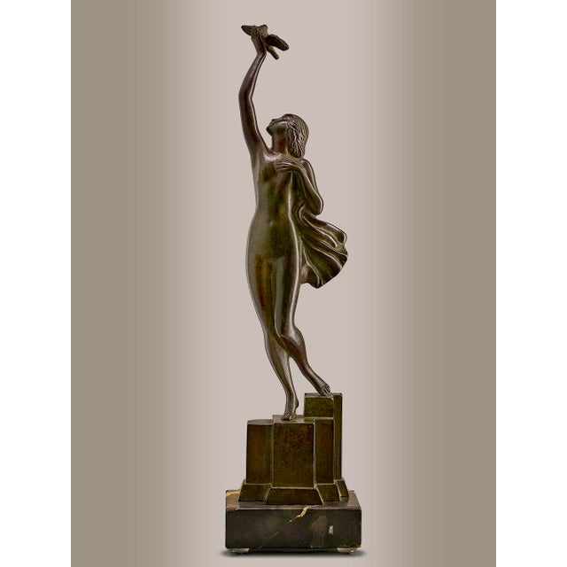 Pierre Le Faguays, Nude Woman with a Dove, 1930, Bronze & Marble For Sale - Image 6 of 10
