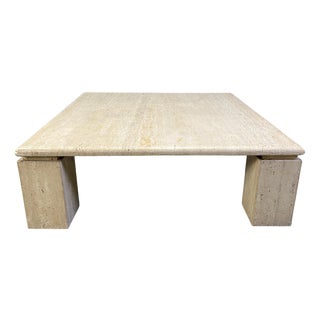 Vintage Square Travertine Coffee Table, Italy, 1970s For Sale