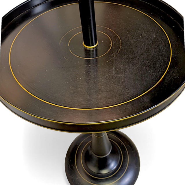 Vintage French Empire Bouillotte Black Tole Floor Lamp With Metal Shade Drinks Table For Sale In Palm Springs - Image 6 of 10