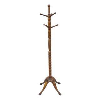 Antique Arts & Crafts Mission Oak Wood Carved Hoof Foot Standing Coat Rack Tree For Sale
