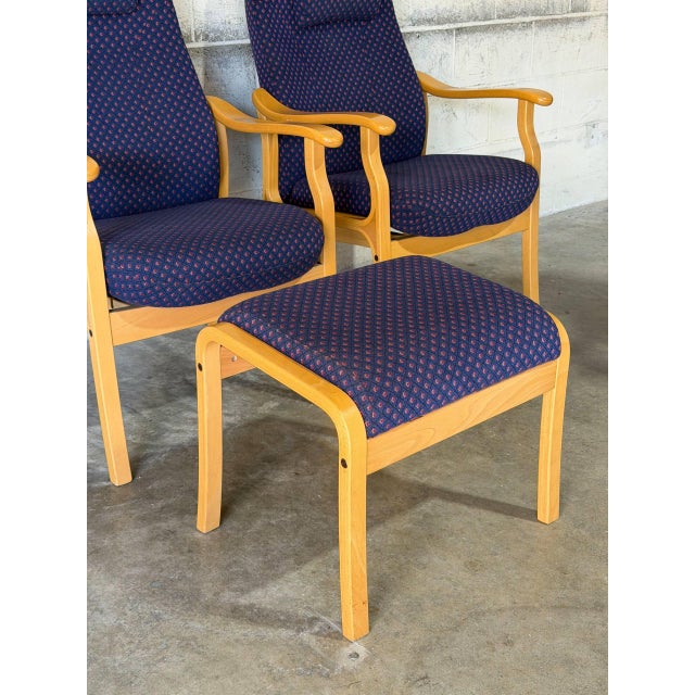 Bentwood High Back Lounge Chairs With Ottoman Set of 3 Vintage Mid-Century Modern 1970s For Sale - Image 10 of 11