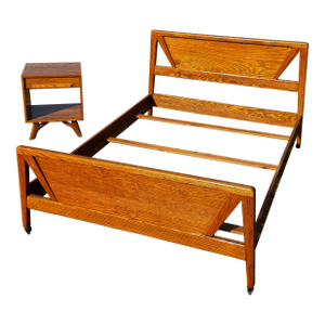 1950s Jack Van Der Molen Oak MCM Full Bed & Nightstand