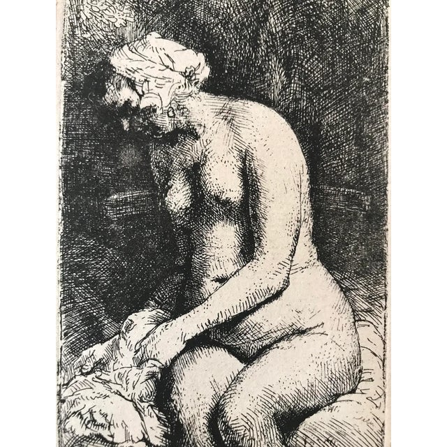 Original Antique Rembrandt Etching Woman Bathing Her Feet at a Brook 1658 For Sale - Image 4 of 8