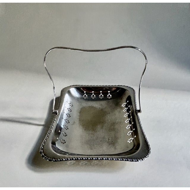 Cheltenham England Handled Silver Plate Pierced Basket For Sale - Image 9 of 18