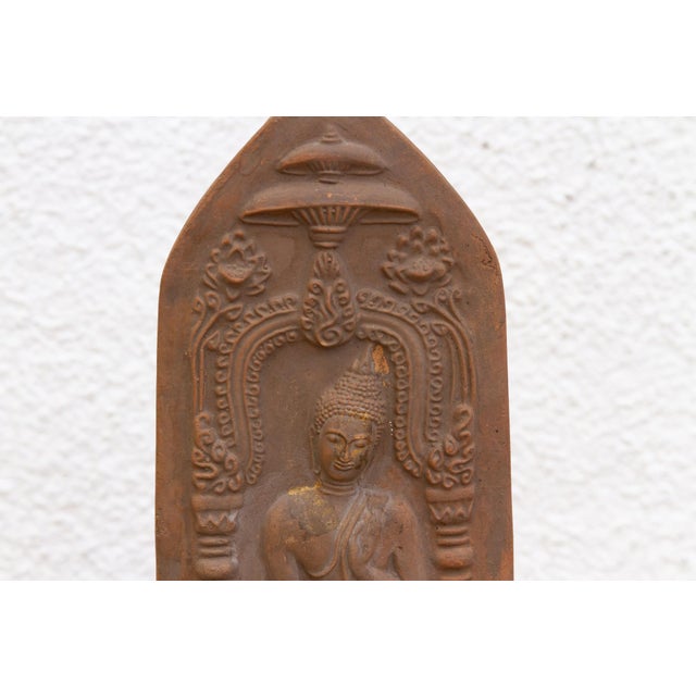 Graceful Terracotta Buddha Votive Plaque on Custom Stand For Sale - Image 4 of 8