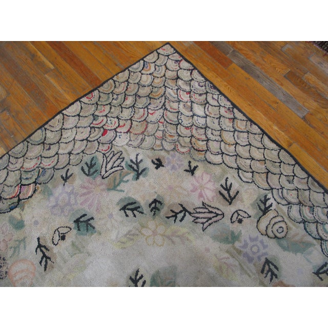 1920s Ivory Floral Folk Art American Hooked Rug Gallery Rug 6' X 12' Handknotted Wool Carpet For Sale - Image 4 of 6
