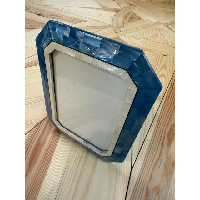 Modern Blue and Ivory Mother-of-Pearl Mosaic Picture Frame For Sale - Image 3 of 7