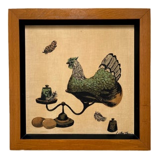 Mid-20th Century Framed Folk Art "Chicken on a Scale" by Luther Travis For Sale