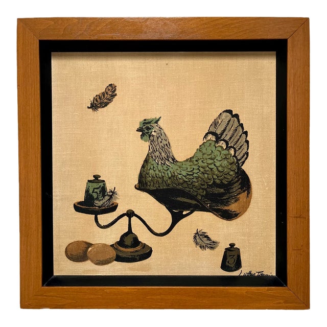 Mid-20th Century Framed Folk Art "Chicken on a Scale" by Luther Travis For Sale
