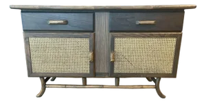 Vintage MCM Bamboo and Cane Sideboard Cabinet