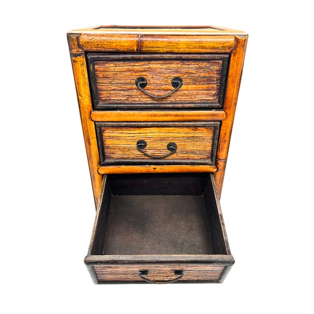 Vintage Bamboo 3-Drawer Tabletop Storage Cabinet or Plant Stand – Organic Modern / Tropical For Sale - Image 11 of 12