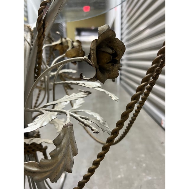 Italian Mid Century Mixed Metal Wrought Iron Side Tables, Glass Top Pair For Sale - Image 4 of 7