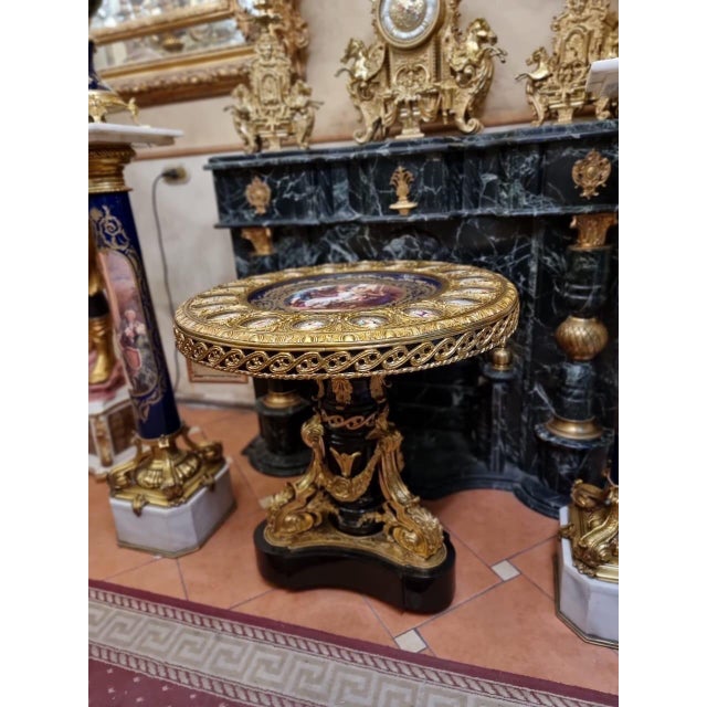 Rococo 1960s Unique Royal Salon Porcelain and Gilt Bronze Round Table Hand-Painted with Classical Motifs For Sale - Image 3 of 5