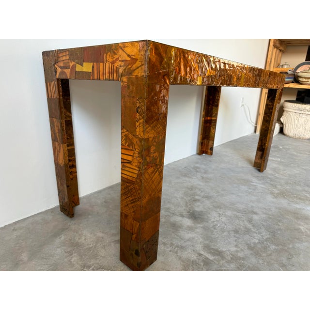 70's Mid-Century Modern Paul Evans - Style Brutalist Copper Patchwork Console Table For Sale - Image 10 of 12