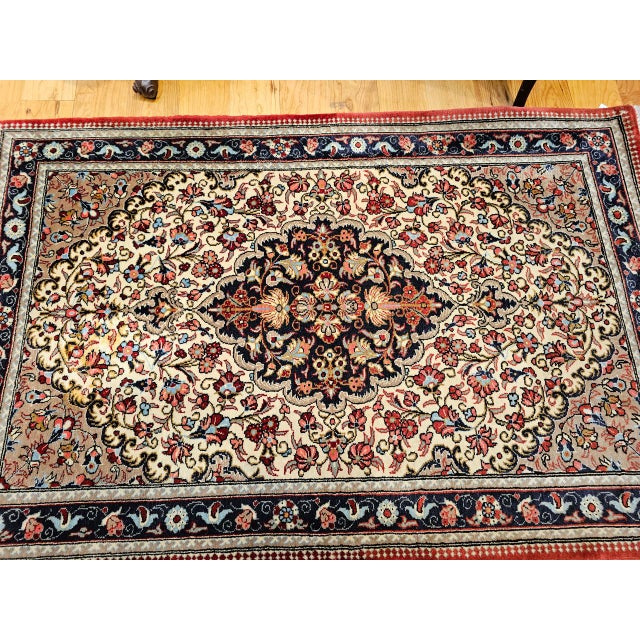 Vintage Persian Isfahan Rug, Hand-Knotted Wool, Floral Pattern, Ivory & Navy, 3x4 For Sale - Image 13 of 15
