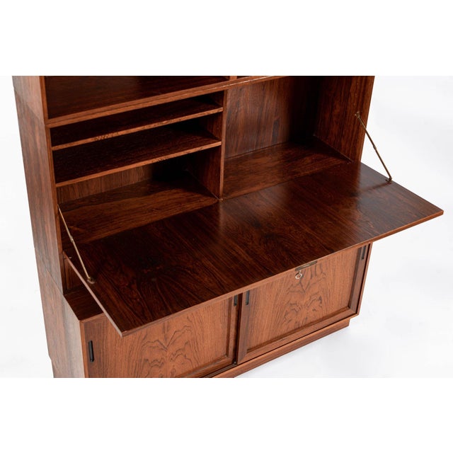 Mid Century Danish Rosewood Bookcase With Drop-Down Secretary Desk For Sale - Image 9 of 18