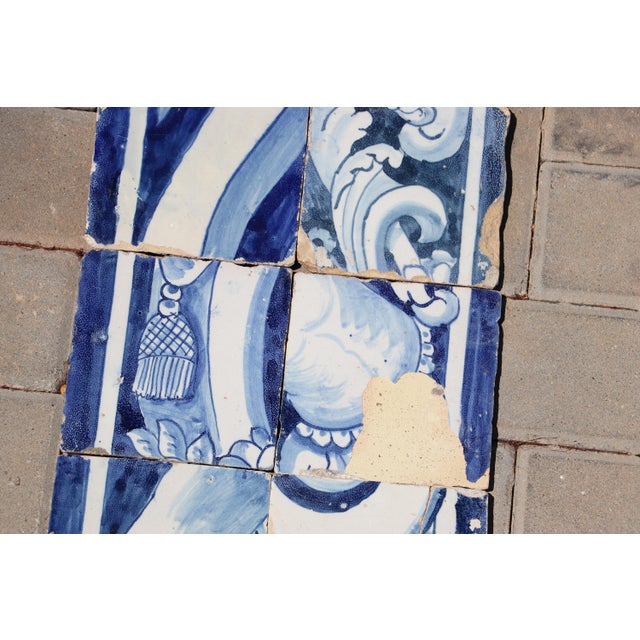 Blue Antique 18th Century Portuguese Baroque Tiles With Ornamental Scrollwork & Tassel Details, Set of 8 For Sale - Image 8 of 10