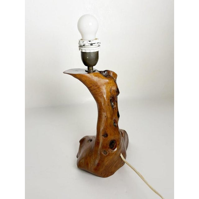 Brutalist Olive Wood Table Lamp, France, 1960s For Sale - Image 4 of 13