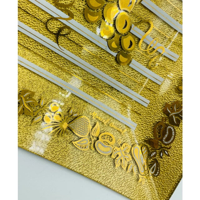 Mid-Century Modern Mid 20th Century Marcel Guval Mid-Century Golden Glass Platter Tray With Wood Handles For Sale - Image 3 of 13