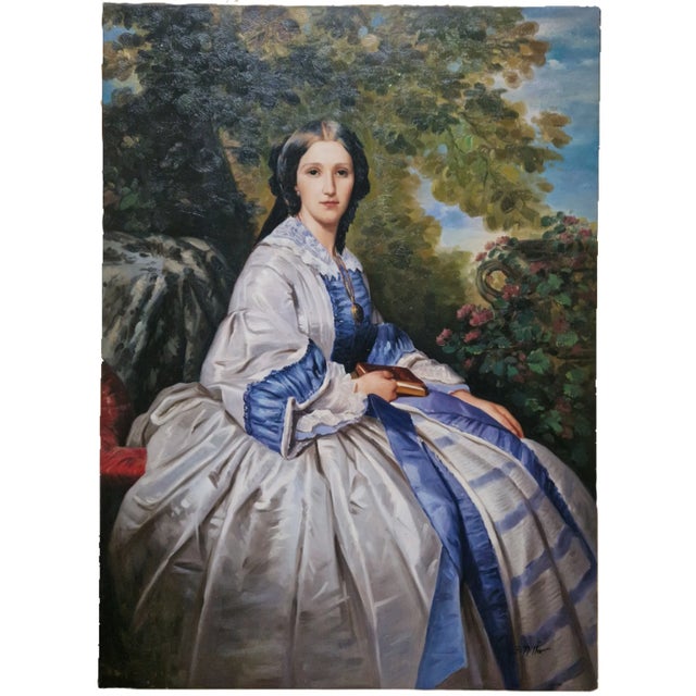 Mid-20th Century Signed G. Miller - Portrait of a Lady in a Garden, Oil on Canvas For Sale - Image 4 of 5