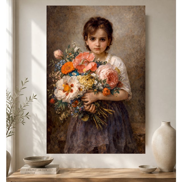 Baroque Atelier Aria Lumae Bouguereau and Rachel Ruysch Style Girl With Dutch Golden Age Bouquet Fine Art Gallery Board Print 16 X 24 For Sale - Image 3 of 15