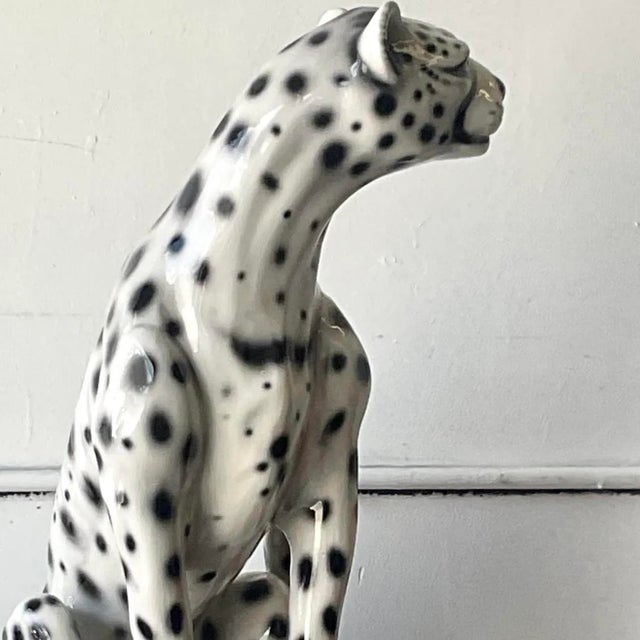 Vintage Boho Italian Glazed Ceramic Cheetah For Sale In West Palm - Image 6 of 12