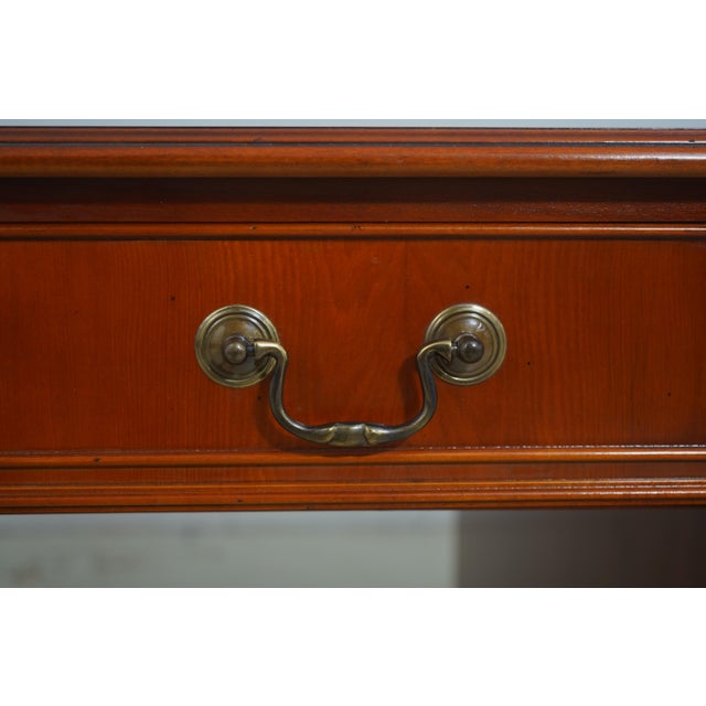 English Yew Wood Brown Leather Top 3 Part Desk For Sale - Image 9 of 18