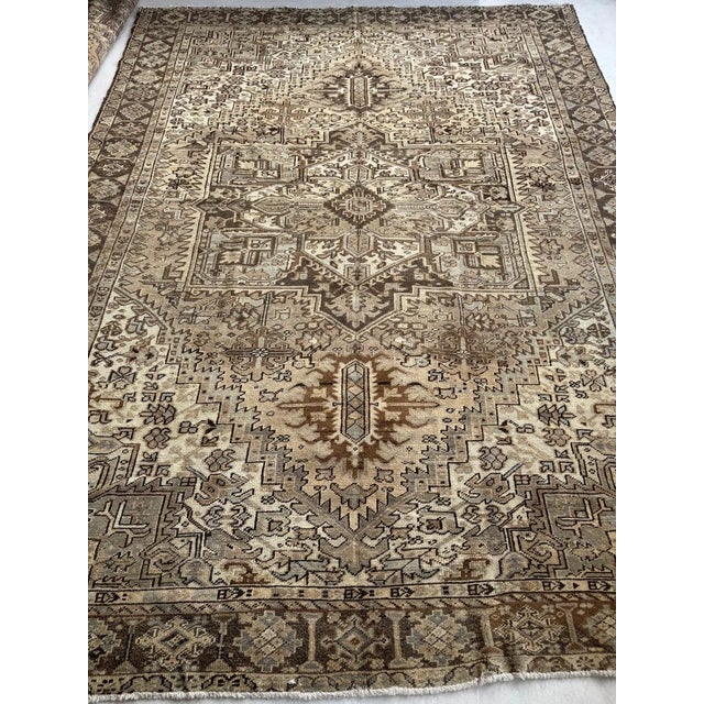 1930s Vintage Heriz Abrash and Earthy Cool Palette Taupe Rug 9.4 x 12.5 For Sale - Image 5 of 14