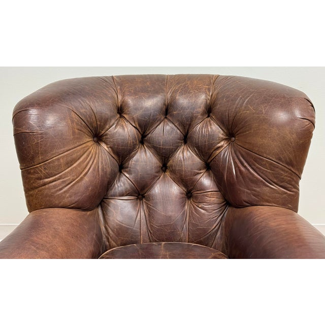 Vintage Restoration Hardware Leather Churchill Cigar Chair and Ottoman With Nailheads For Sale - Image 9 of 18