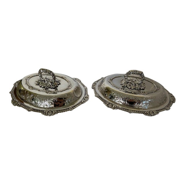 Antique English Silverplate Covered Entree Dishes - A Pair For Sale