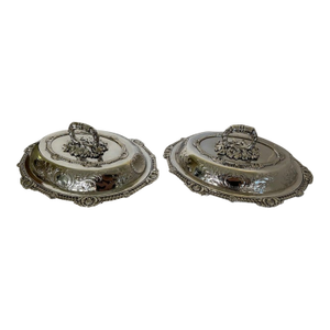 Antique English Silverplate Covered Entree Dishes - A Pair