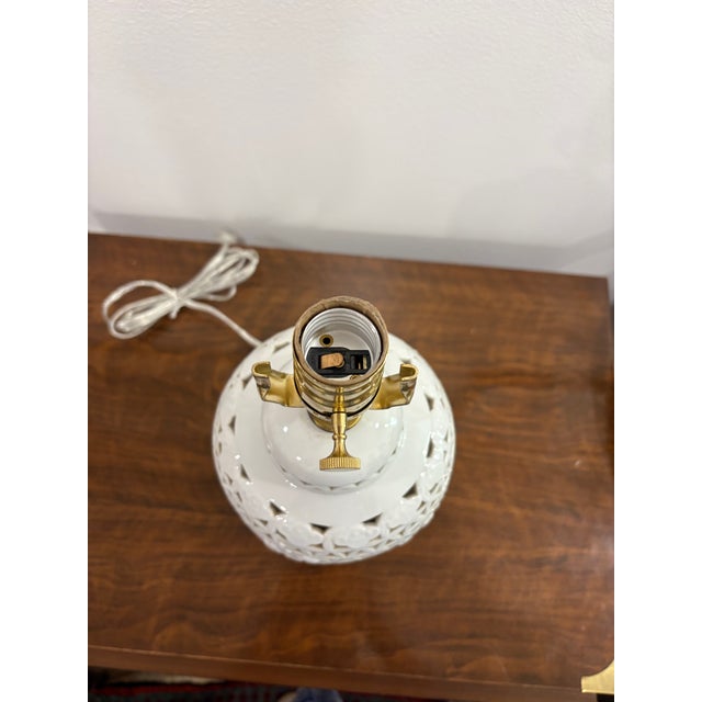 Mid-Century Modern Vintage Blanc De Chine Pierced Mid Century Modern Chinese Export Lamp For Sale - Image 3 of 4