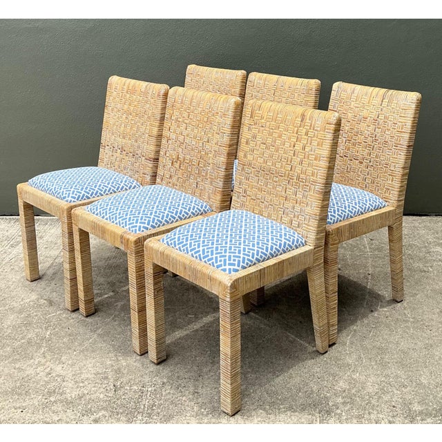 Vintage Woven Rattan Dining Chairs in Quadrille For Sale - Image 18 of 18
