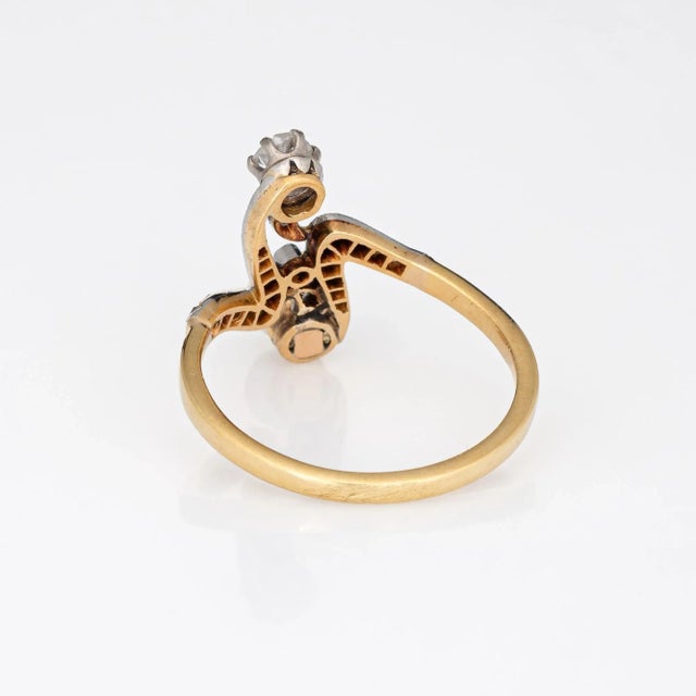 Early 20th Century Antique Edwardian Diamond Pearl Ring Moi et Toi 18k Gold Silver Topped Jewellery 9 size 9 For Sale - Image 5 of 6